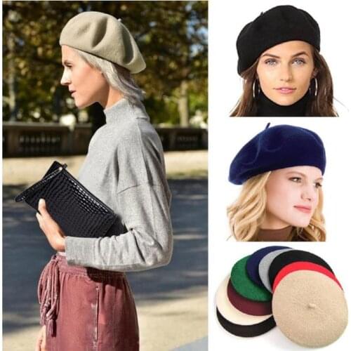 Fashion Wool Beret Hats Women Winter French Hat Girls Solid Color Autumn Winter Beret Hat For Women Flat Cap Hat Felt Berets
