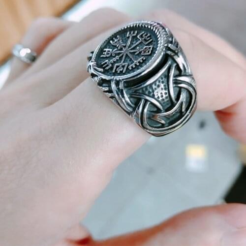 Men Brand Size 7-15 Vintage Stainless Steel Viking Odin Compass Ring Mens Nordic Rune Ring Fashion Jewelry Wedding Party Gifts