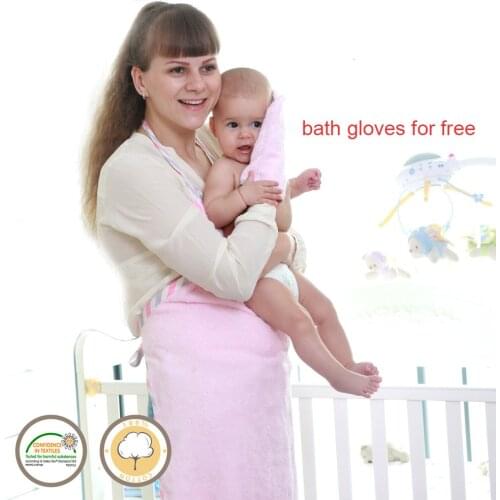 Soft Pure Cotton Bath Towel for Baby THB5 Strong Absorbent Parent-child Towel Warm Infant Hooded Towels Newborn supplies