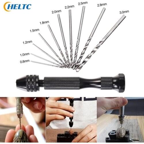1Set Mini Twist Drill Bit Set Micro Aluminum Hand Drill with Keyless Chuck Hand Manual Drill Woodworking Drilling Rotary Tools
