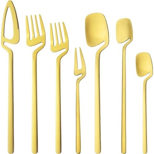 18/10 Stainless Steel Dinnerware Set Gold Knife Fruit Fork Dessert Spoons Dinner Kitchen Silverware Tableware Set Dropshipping