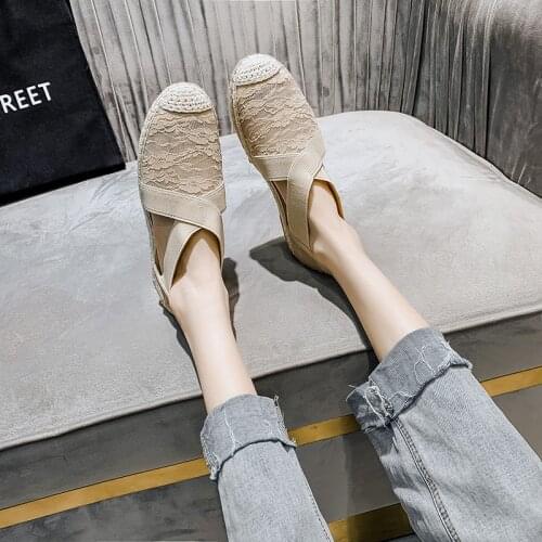 LAASIMI 2020 New Women Air Mesh Fisherman Flats Ladies Elastic Band With Bling Shoes Woman Hollow Out Shallow Breathable shoes