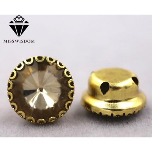 New Hot Light coffee Round shape glass crystal sew on rhinestones gold base lacy claw rhinestone strass Diy clothing accessories