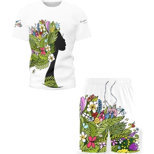 2021 Summer New Fashion Mens Sets O-neck Printing Casual T-shirt Sports Shorts Men Sportswear Chic Cartoons Sweatshirt Tshirt