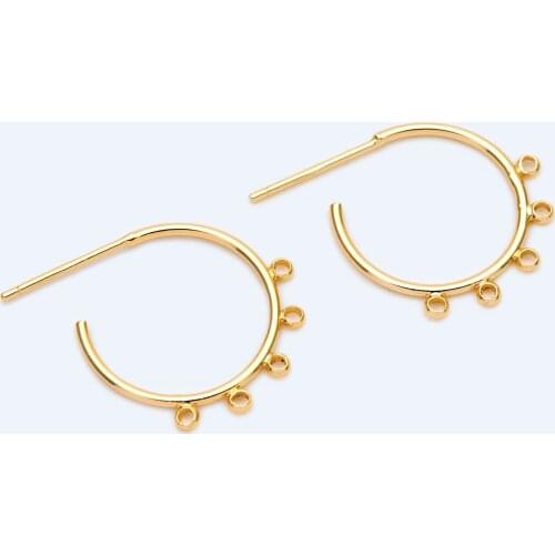 10pcs Gold plated Brass Earring Posts , Circle Stud Earring with 5 Loops For DIY Jewelry Making Accessories Supplies (GB-1558)