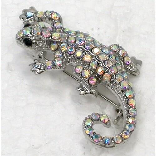 Clear AB Rhinestone Gecko Pin brooches C480 F