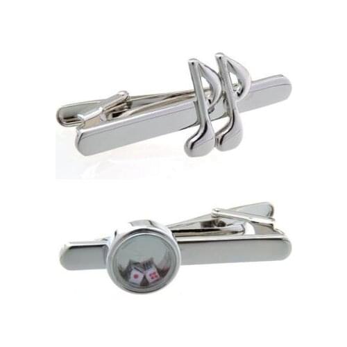 10pcs/lot Silver Music Note Tie Clips Dice Craps Tie Clip Copper Tie Pin Bars Mens Jewelry Wholesale
