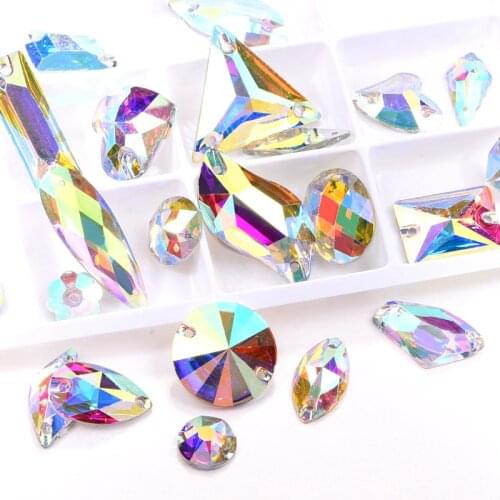 9 Sizes 100Pcs Best-Quality Resin Sew On Rhinestones Crystal AB Flatback Resin Sew On Rhinestones With Holes For Garment B0945