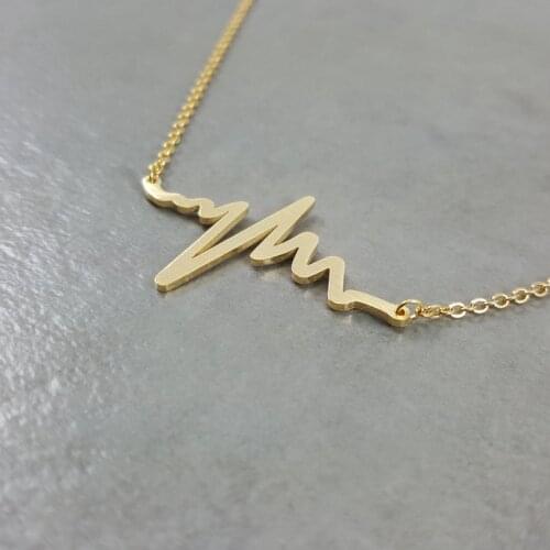 Lifeline Pulse Heartbeat Pendant Necklace Women Men Minimalist Jewelry Stainless Steel Chain Gold Sea Wave Collares Boho