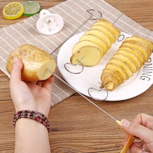 DIY Potato Spiral Cutter String Rotate Potato Chips Tower Slicer Manual Twisted Potato Cutter Useful Kitchen Gadgets Tools