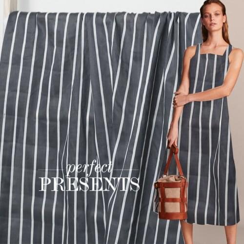 The Cloth Black Stripe Printed 100%Linen Thin Flax Garment Materials Summer Dress DIY clothes fabrics Freeshipping