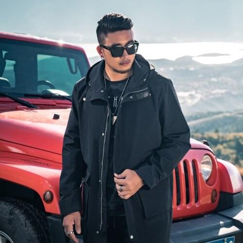 Windbreaker For Men Mens Mid-length Tooling Hooded Jacket Autumn and Winter Mens Casual Loose Jacket
