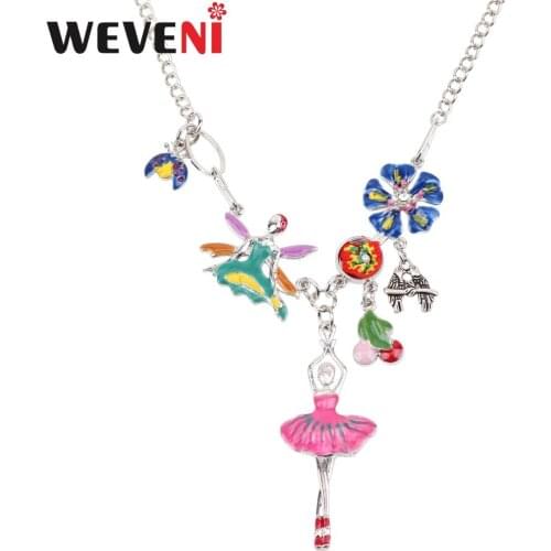 WEVENI Statement Enamel Alloy Ballet Dancer Necklaces Pendant Cherry Beetle Flower Chain Collar Fashion Jewelry For Women Bijoux