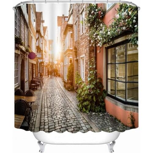 3d Pattern Shower Curtains Flower House Alley Landscape Stone Road Waterproof Thickened Bath Curtains for Bathroom Customizable