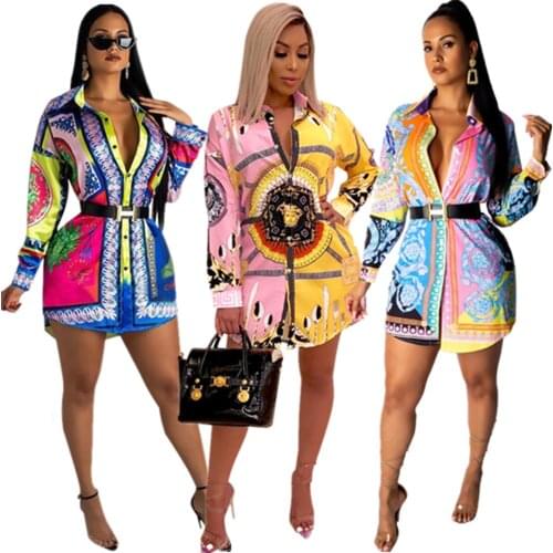 Womens Long Sleeve Floral V Neck Tops Casual Tunic Blouse Loose Shirt POLO Collar Multicolor Palace Printed Shirt All-match Top