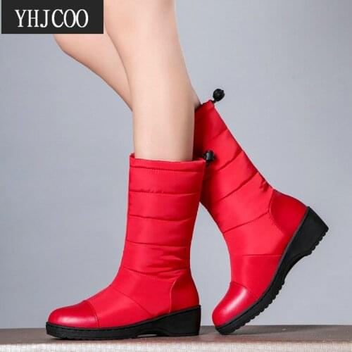 2021 New Women Winter Warm Snow Boots Comfort Black Mid Calf Boots Fashion Concise Lovely Platform Boots Womans Shoes Plus 44