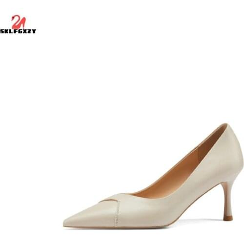 SKLFGXZY European American Style Ms. Dress Shoes Women Genuine Leather Cowhide Pointed Women Shoes Wedding Party Shoes Pumps