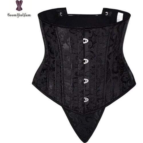 Short Torso Corset Steel Boned Corsets Sexy Jacquard Floral Korsett For Women Underbust Gorset Outfit Bustier Black Gothic Korse
