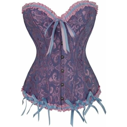 Women Sexy Satin Corset Vintage Brocade Floral Bustier Top Bowknot Lace Up Back Lingerie Bodyshaper Corsets XS-6XL for Female