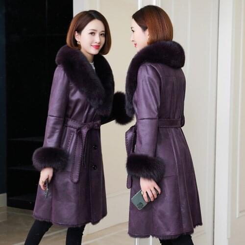 Winter Womens Genuine Leather Coat With Real Fox Fur Collar High Quality Rabbit Skin Fur Jackets Keep Warm Slim Female Outwear