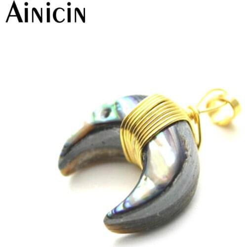 10pcs New Moon Crescent Shape Abalone Shell Copper Wire Wrapped Pendants Fashion Women jewelry Making Materials