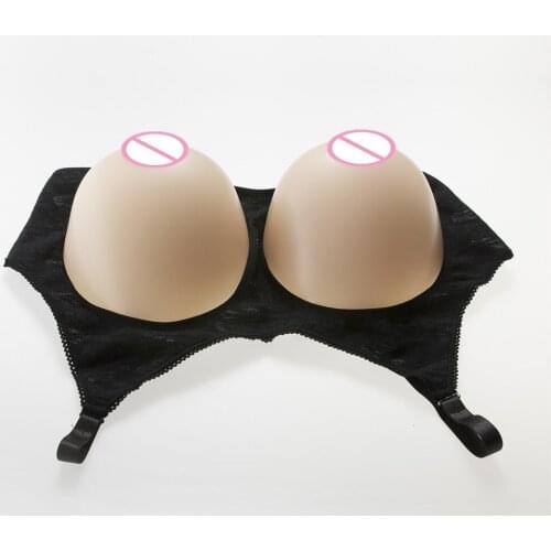 3600g/set Realistic Silicone Bra Breast Forms Set Shemale Silicone Boobs Huge Cup Fake Breast In Open Bra Needn't Glue