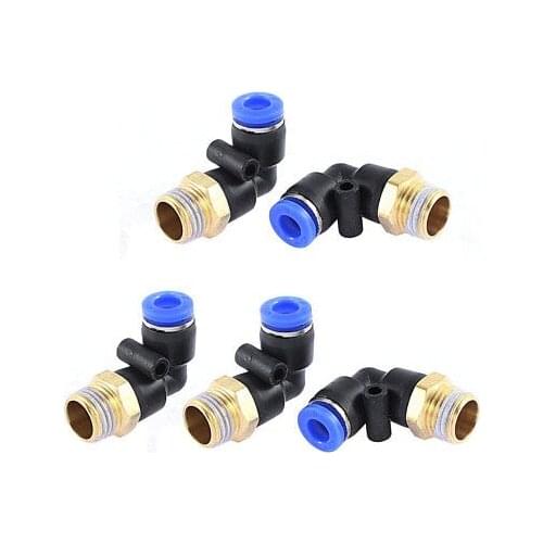 5 Pcs 1/4BSP Male to 6mm Tube Elbow Connectors Quick Connect Fittings PL6-02