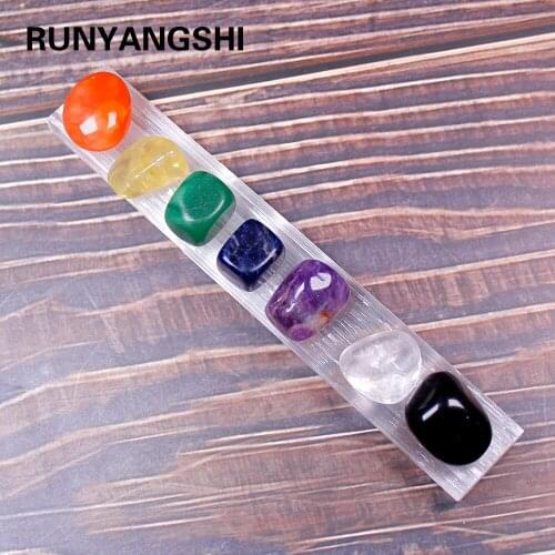 7pc/set Natural crystal seven chakras Polishing energy stone reiki healing Seven Star array crystal decoration +Gypsum rod base