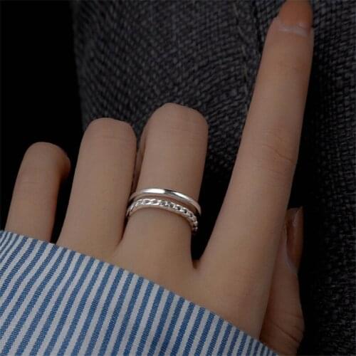 925 Sterling Silver Double Layer Finger Ring For Women Girls Retro Opening Party Wedding Punk Jewelry Accessories jz349