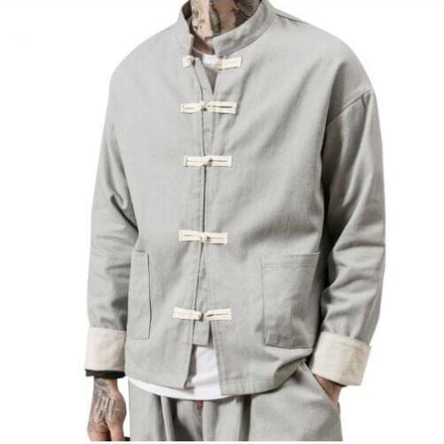 Brand Mens Jackets Chest 104-128cm Linen Cotton Chinese Style Flax Winter Jacket Man Autumn Pactchwork Sleeve Fold size M-5XL