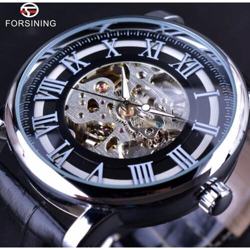 Forsining Roman Number Display Classic Design Transparent Case Men Watches Top Brand Luxury Mechanical Skeleton Watch Clock Men