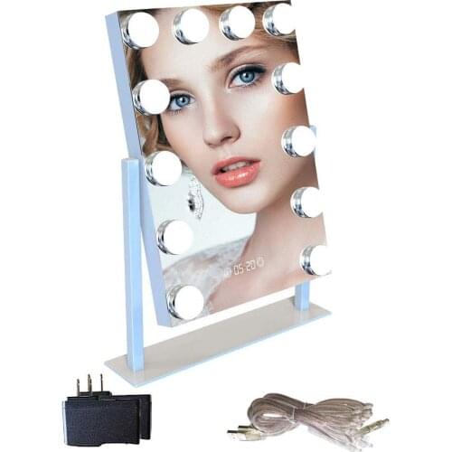 Hollywood Bluetooth Speaker Digital Clock 12 LED Bulbs Makeup Mirror Light Touch Adjustable Mirror Lights for Lighting Cosmetic