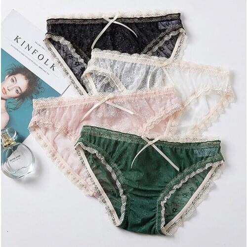 Flower Sexy Women Panties Lace Briefs Transparent Underpants Lingerie Temptation Summer Low-waist Female Underwear