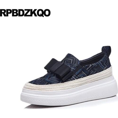 Muffin elastic bow espadrilles creepers platform shoes plaid rope flats blue trainers sneakers gingham striped hemp women luxury