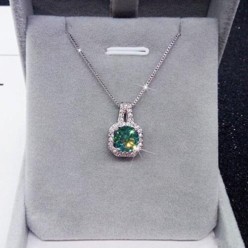 Dainty Female Square Long Pendant Necklace Luxury Silver Color Chain Necklace Cute Green Round Zircon Wedding Necklace For Women