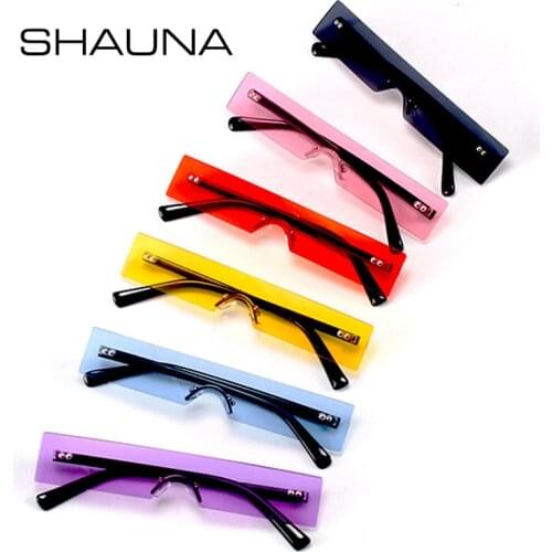 SHAUNA Ins Popular Small Rectangle Sunglasses Women Fashion Clear Red Rimless Shades Men UV400