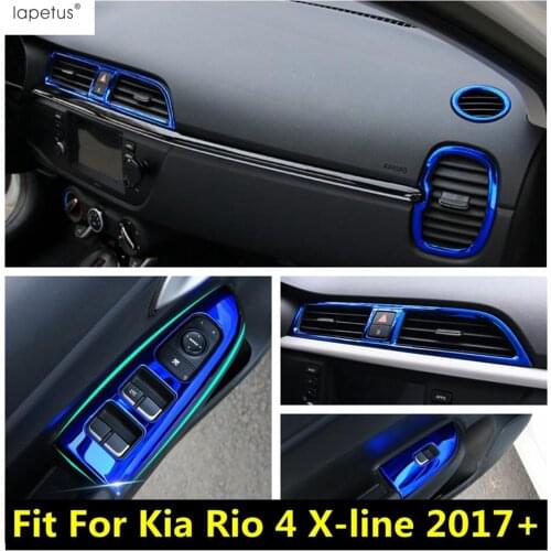 Lapetus Water Cup Holder Panel / Window Lift Button Panel Cover Trim For Kia Rio 4 X-line 2017-2020 Stainless Steel Blue Style