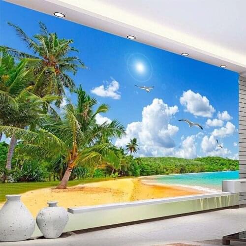 Custom Any Size Mural Wallpaper 3D Stereo Seaside Scenery Coconut Tree Landscape Wall Painting Living Room TV Sofa Hotel Fresco