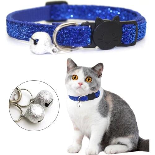 Pet Cat Collar with Bell Breakaway Fashion Adjustable Kitten Cat Sequin Collar Gato Antiahogo Cat Accessories Katten Halsband