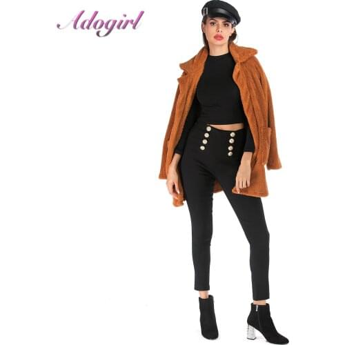 Adogirl Elegant Faux Fur Coat Women Autumn Winter Thick Warm Soft Fleece Basic Jacket Coat Female Outwear Overcoat Teddy Coat