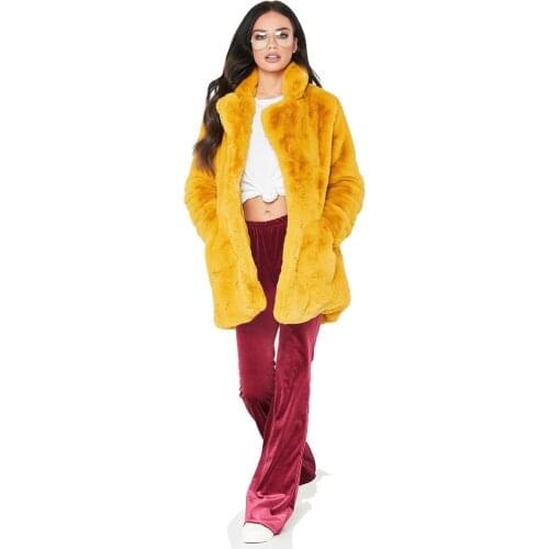 Winter Women Loose Fluffy Faux Fur Yellow Thick Coat Girls Warm Furry Jacket Ladies Outerwear Windbreaker Long Sleeve Overcoat