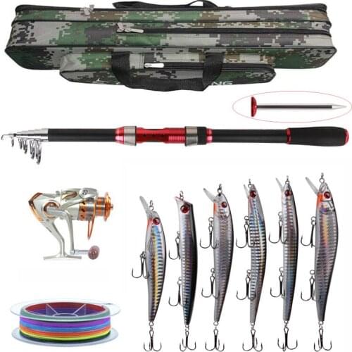 Portable Spinning fishing Rod combo 2.1m 2.4m 2.7m 3.0m telescopic Rod Reel Combo with Minnow lure for Bass fishing