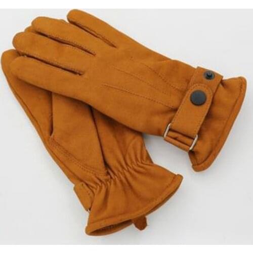 Latest 2020 Male Winter Warm Fashion Plus Velvet Mans Cowhide Leather Gloves Matte Suede Gloves For Motorcycle TB132-2