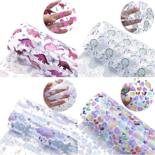 Transparent Jelly Faux Leather Sheets Flamingo Dreamcatcher Printed Synthetic Leather Fabric 20x33cm for Hair Bows Pouches Bags