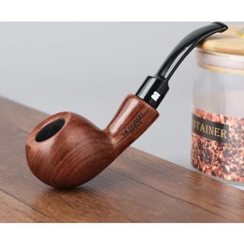 RU-Handmade Kevazingo Wood Pipe Smoke Bent Stem Tobacco Pipe 9mm Activate Carbon Filters 10 Smoking Tools Accessories Kit ad0017