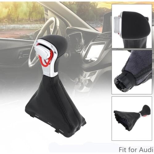 ABS+ PU Leather Car Automatic Transmission Gear Shift Shifter Lever Knob Car Accessories with Dust Cover Fit for Audi A4 A5 B8
