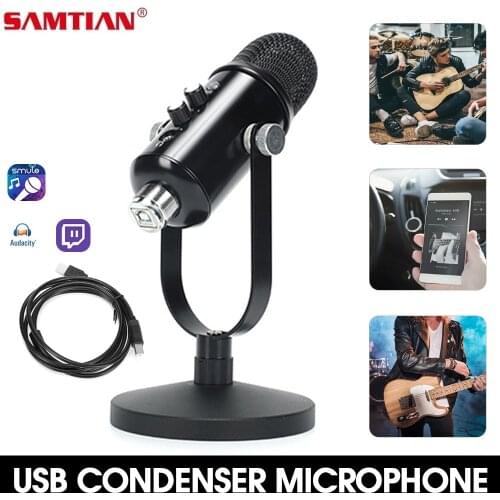 SAMTIAN USB Condenser Microphone WIth Stand For Laptop Cardioid Studio Recording Vocals Voice Over Karaoke Computer Microphone