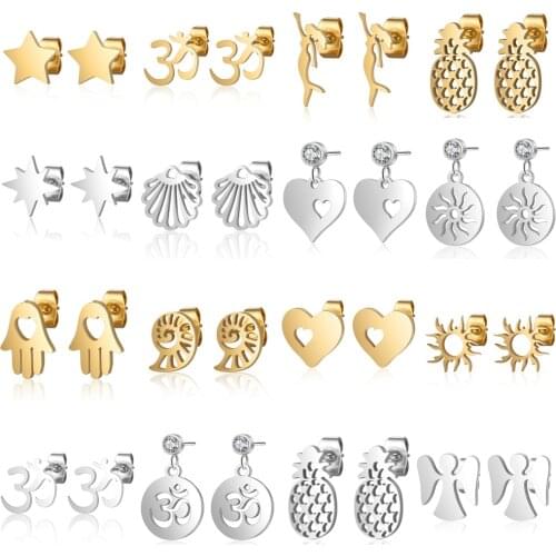 Vni and Mia 100% Stainless Steel Dainty OM Star Sun Stud Earring For Women Wholesale Fashion Angel Heart Jewelry Dropshipping