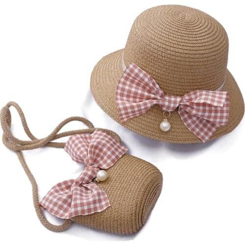 New Childrens Straw Hats Leisure Ribbon Bow Hat Outdoors Anti-UV Sun Hat For Girls Summer Beach Cap Panama Baby Hats Caps