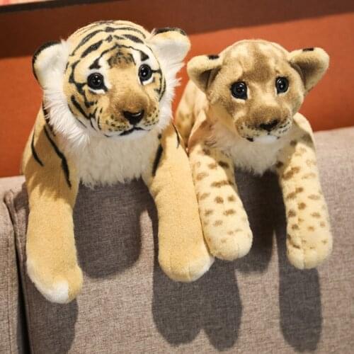 Cute Lifelike Tiger Leopard Lion Plush Toys Soft Stuffed Wild Animals Simulation Tiger Jaguar Doll Children Kids Birthday Gifts
